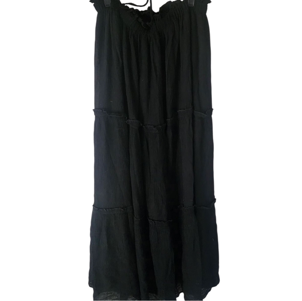 &MERCI Ruffled Tier Maxi Dress Neck Tie in Black Size S